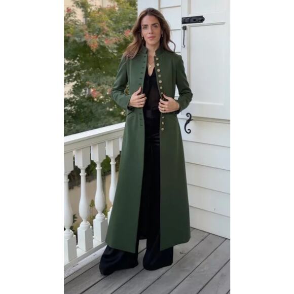 $995 Alice + Olivia Winn Olive Green Long Buttoned Long Sleeve Coat Jacket Sz 0 - Picture 2 of 15